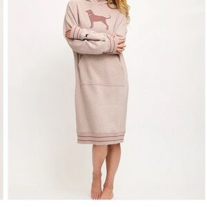 The Black Dog Blush Hooded Knit Sleep Dress with Dog Graphic